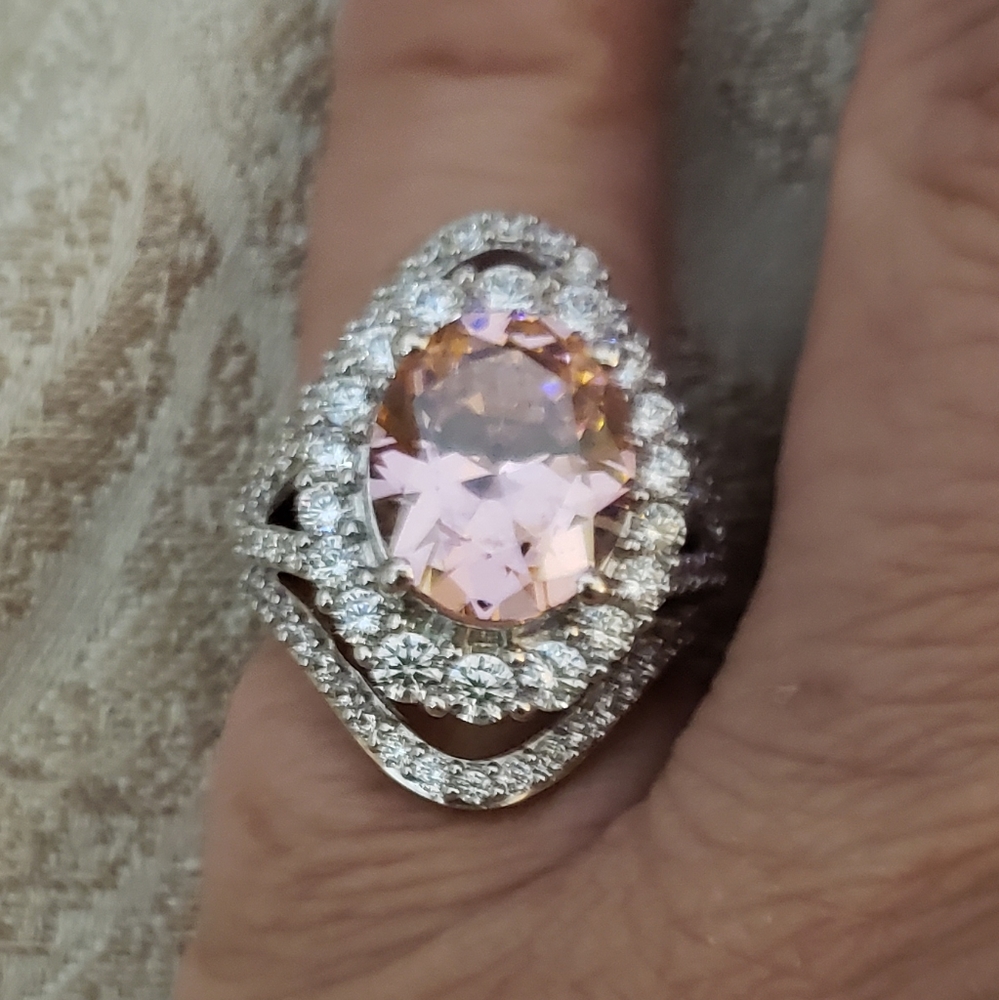 Sz 5, Pink & White Cubic Zirconia, 925 Silver/w Rhodium, 11.58 TGW, NWT